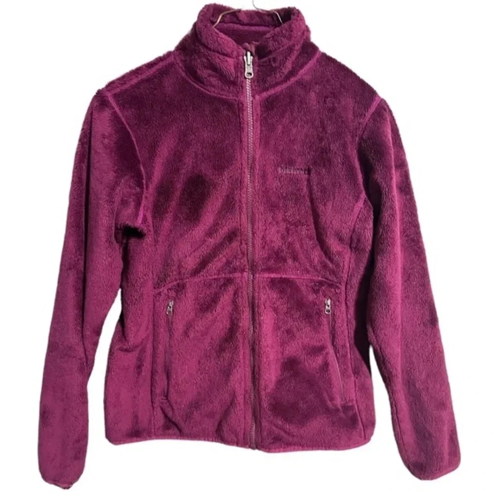 Marmot Fleece Jacket Full Zip up Purple Fluffy Furry Soft Ski Hiking Jacket